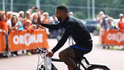 Memphis Depay arrives prior for the Netherlands' training session ahead of the Euro 2020 Group C match against North Macedonia. Getty Images