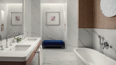 The bathrooms are spacious and come with a stand-alone bathtub, a walk-in shower and dual sinks