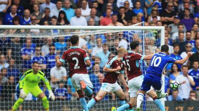 Chelsea forward Eden Hazard scores the opening goal of the game. Ben Hoskins / Getty Images