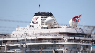A view of the 'Viking Jupiter' cruise ship anchored in the port of Montevideo, Uruguay. AFP