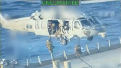 This screen grab from the video posted by US Attorney General Pam Bondi on her X account on December 10, 2025 shows what Bondi says is the execution of "a seizure warrant for a crude oil tanker used to transport sanctioned oil from Venezuela and Iran" off the coast of Venezuela on December 10. The United States has seized a large oil tanker off the coast of Venezuela, President Donald Trump said on December 10, dramatically escalating tensions between Washington and Caracas. (Photo by Handout / US Attorney General Pam Bondi's X account / AFP) / RESTRICTED TO EDITORIAL USE - MANDATORY CREDIT "AFP PHOTO / US ATTORNEY GENERAL PAM BONDI'S X ACCOUNT " - NO MARKETING NO ADVERTISING CAMPAIGNS - DISTRIBUTED AS A SERVICE TO CLIENTS