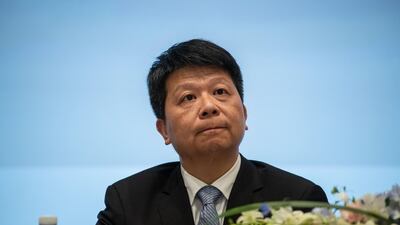 Huawei's rotating chairman Guo Ping speaks to media during the release of 2018 earnings in Shenzhen on Friday. Getty Images