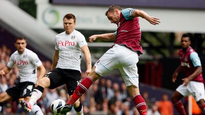 Kevin Nolan scores for West Ham against Fulham at Upton Park. Stefan Wermuth/Reuters
