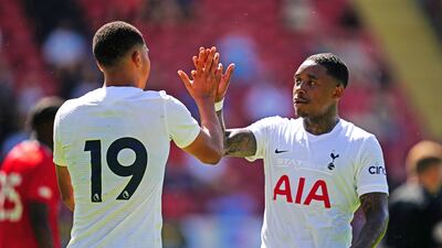 Dane Scarlett, left, after scoring for Spurs.