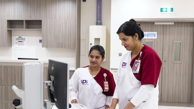 Anjali Sunitha Nair (L) and Elsa Rani James (R), nurses at VPS Healthcare. Reem Mohammed / The National