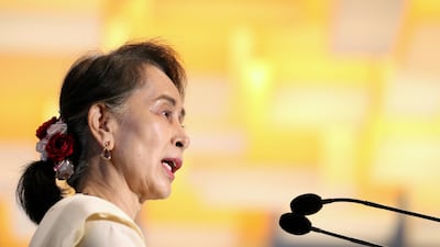 Aung San Suu Kyi says "the danger of terrorist activity" in restive Rakhine state remains "real". Bloomberg