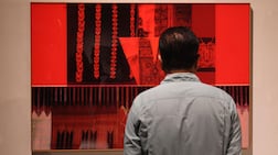 Sila at Maraya Art Centre brings historical examples of tatreez alongside its contemporary interpretations, such as Hazem Harb's Stitching Unity. Chris Whiteoak / The National