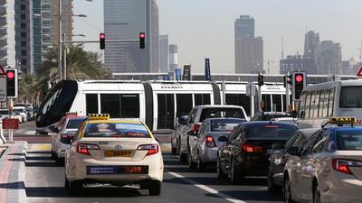 Rules published in the government’s Official Gazette have been amended to include details of fines imposed for drivers jumping red lights and causing accidents at tramway intersections. Pawan Singh / The National