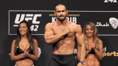 Davi Ramos weights in before his fight with Islam Makhachev at UFC 242.