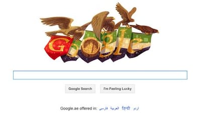 The doodle, in place of the company’s famous logo, features four falcons, each of which is carrying a banner which together make up the UAE flag.