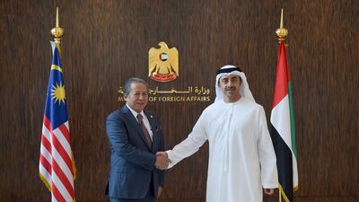 Foreign Minister Sheikh Abdullah bin Zayed receives his Malaysian counterpart, Anifah Aman, in Abu Dhabi. The two leaders discussed the friendship and cooperation between the two countries. Wam