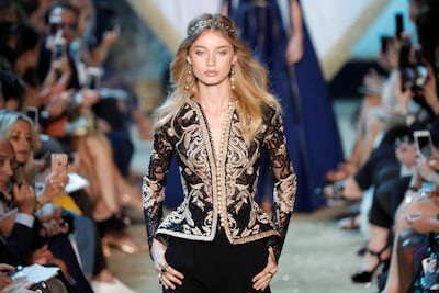 A model presents a creation by Lebanese designer Elie Saab as part of his Haute Couture Fall/Winter 2017/2018 collection show in Paris, France, July 5, 2017. REUTERS/Charles Platiau