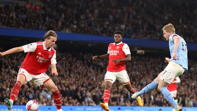 Kevin De Bruyne scores City's third goal. Getty