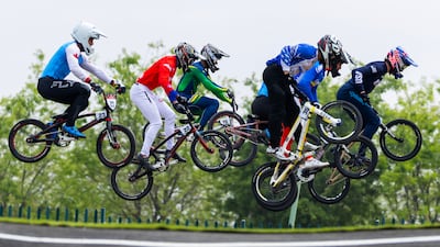 Competitors during the Men's BMX semifinals on Day 2 of the Santiago 2023 Pan Am Games, in Santiago, Chile. Getty Images