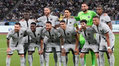 The Paris Saint-Germain players line-up before the match. AP