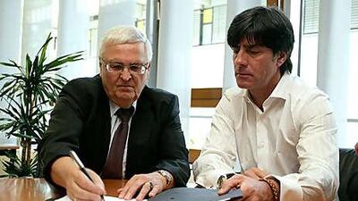 Joachim Loew, right, with Theo Zwanziger, who called the talks 'uncomplicated'.