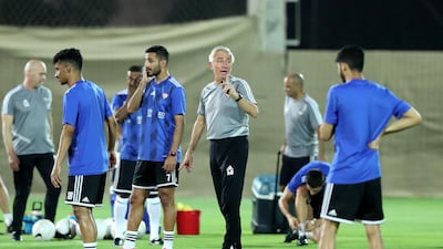 Bert van Marwijk oversees a training session at the Zabeel Stadium. Chris Whiteoak / The National