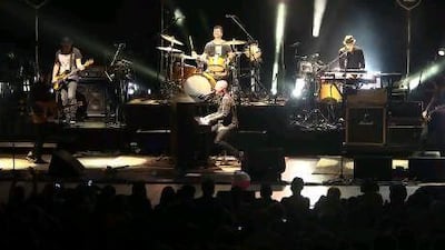 HOLMDEL, NJ - AUGUST 26: (L-R) Joe King, Ben Wysocki, Isaac Slade and Dave Welsh of the band The Fray perform at the PNC Bank Arts Center on August 26, 2012 in Holmdel, New Jersey. Paul Zimmerman/Getty Images/AFP