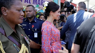 Meghan Markle visits a market on October 24, 2018 in Suva, Fiji. Getty Images