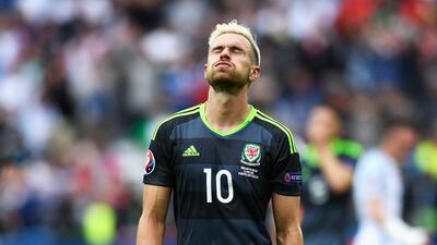 Aaron Ramsey of Wales shows his dejection after England's equaliser. Mike Hewitt / Getty Images