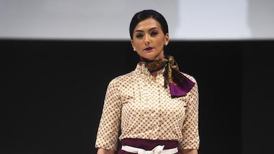 The new Etihad Airways uniforms are made from 100 per cent Italian wool and Feature an intricate jacquard design. Lee Hoagland / The National