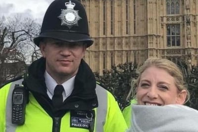 PC Keith Palmer, pictured 45 minutes before his death, was fatally stabbed by Khalid Masood, who had entered the parliamentary estate via an open gate. Picture: Facebook