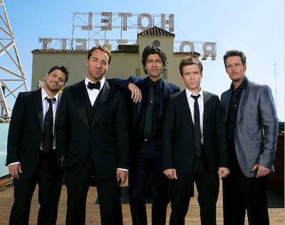 The Entourage cast from left, Jerry Ferrara, Jeremy Piven, Adrian Grenier, Kevin Connolly and Kevin Dillon in 2015. Photo: HBO