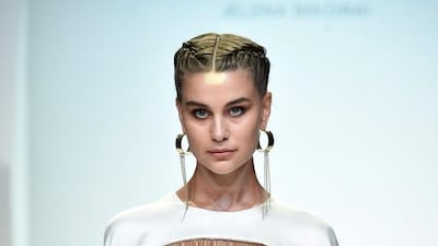 A model walks the runway at the Jelena Bin Drai show. Pascal Le Segretain / Getty Images for Fashion Forward