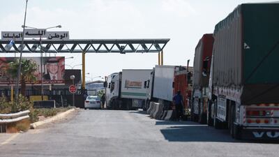 Lorries wait at the Nassib-Jaber border post in Jordan. AFP