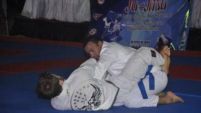 UAE's Faisal Al Ketbi has Zaid Granduke on the mat in the semi-finals of the 94kg weight division. Photo courtesy UAE Jiu-Jitsu Federation