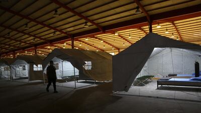 A general view of the Erbil International Fair exhibition hall being prepared to receive around 200 COVID-19 patients, in Erbil. EPA