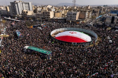 A joint funeral in Tehran for Ali Larijani, Gholam Soleimani and 84 sailors from the Iranian Navy. Getty Images