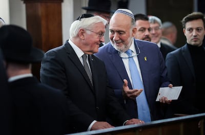 Israel's ambassador in Germany, Ron Prosor, centre right, blamed 'hate rhetoric' for encouraging terrorist activities after the latest security scare for an Israeli diplomatic mission in Europe. Reuters