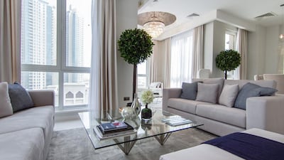 5 - Price: Dh10.49 million. Located in Old Town Island, Downtown Dubai, this penthouse has four bedrooms and spans 3,100 sq ft. It has large chandeliers and marble flooring, and has an open plan kitchen and living area.