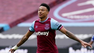 Jesse Lingard celebrates scoring West Ham United's second goal in their 3-2 victory over Leicester City at the London Stadium on Sunday, April 11. Reuters