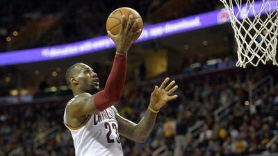 Cleveland Cavaliers forward LeBron James (23) drives to the basket against the Indiana Pacers in the first quarter at Quicken Loans Arena. Mandatory Credit: David Richard/USA TODAY Sports