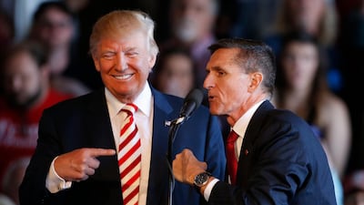 Pictured here on October 17, 2016 in Grand Junction,Colorado during the presidential campaign, Donald Trump called his former national security adviser "a good guy." But since General Michael Flynn was charged with lying about his Russian contacts and then agreed to co-operate with the special prosecutor, he has become a potentially dangerous friend for the president. George Frey/ AFP
