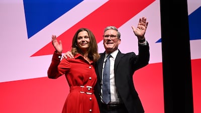 Prime Minister Keir Starmer is joined on stage by his wife Victoria after delivering his keynote speech at the Labour Party conference. Getty Images