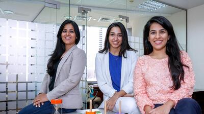 From left: Kiran Thakur, Ayukta Thakur and Nikita Patel, founders of Integreat Centre for special needs. Victor Besa / The National
