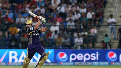 Kolkata Knight Riders batsman Jacques Kallis plays a shot.