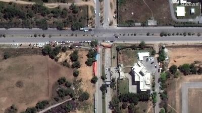 A satellite image shows heavy security around police headquarters in Islamabad after Mr Khan's arrest. Reuters