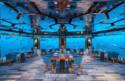 Sea at Anantara Kihavah Maldives Villas is the world’s first underwater cellar and a below-sea-level fine-dining restaurant. Photo: Anantara