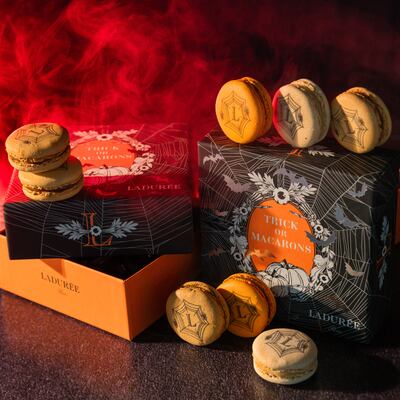 Spider's web-printed macarons at Laduree. Photo: Laduree