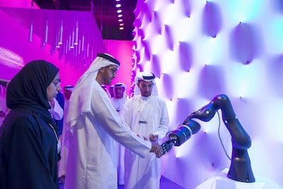 Sheikh Mohamemd bin Zayed, Crown Prince of Abu Dhabi Deputy Supreme Commander of the Armed Forces, tours the Museum of the Future during the 2015 World Government Summit. Mohammed Al Hammadi / Crown Prince Court - Abu Dhabi