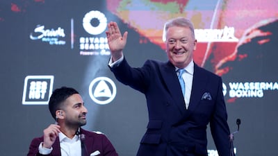 Promoter Frank Warren acknowledges the crowd during the 'Day Of Reckoning' press conference. Getty Images