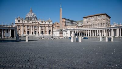 St Peter's Square stands empty while Pope Francis celebrates the Easter Mass in an empty St Peter's Basilica during the coronavirus pandemic in April 2020. Getty Images