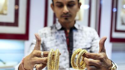 Gold demand in India declined by 39 per cent to 117 tonnes in the first three months of the year compared with the same period a year earlier, according to figures from the World Gold Council. Dhiraj Singh / Bloomberg