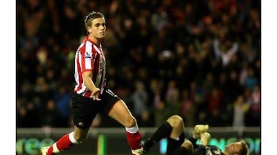 Sunderland’s Jordan Henderson celebrates his winning goal at the Stadium of Light.