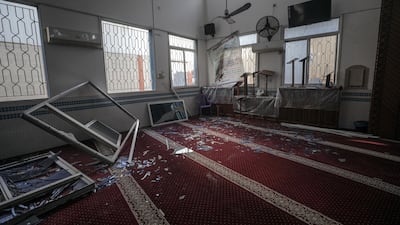 Damages in a mosque near a street that Israel reportedly attacked after Palestinian militants fired rockets at Israel, in Gaza City. EPA
