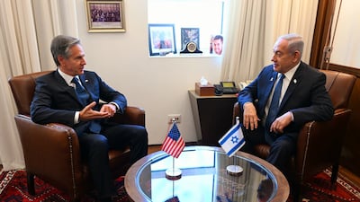 Israeli Prime Minister Benjamin Netanyahu, right, and US Secretary of State Antony Blinken meet in Jerusalem. EPA